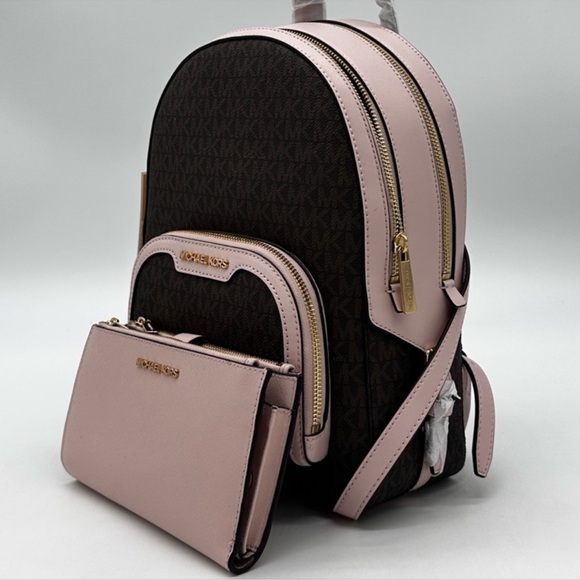 Michael Kors Medium Jaycee Zip Packet Backpack & Double Zip Wallet Wristlet - Picture 1 of 16